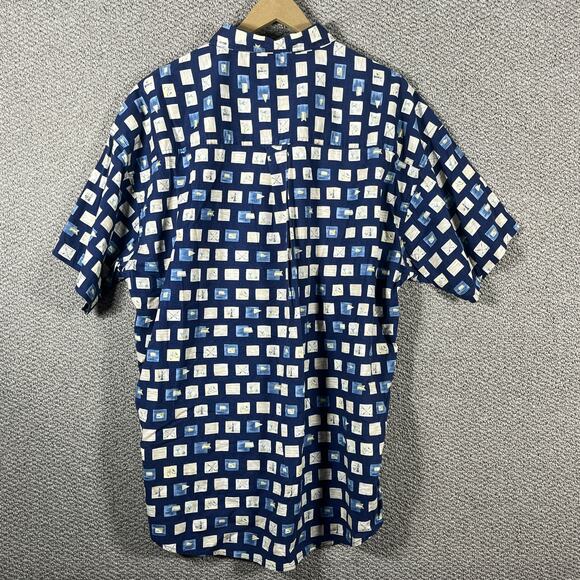 Vintage Chaps Ralph Lauren Shirt Mens XL Blue Geometric Print‎ Casual Y2K 90s - Picture 4 of 9
